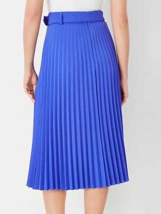 Ann Taylor Belted Pleated Midi Skirt In Cobalt Blue Sz 8 - Picture 3 of 9